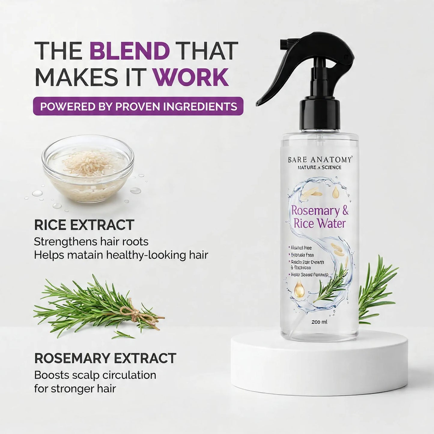 Bare Anatomy Rosemary & Rice Water Hair Spray – 200ml